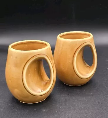 Buy 2 Holkham Pottery Owl Eye Handle Mug Brown Glazed Retro Vintage Cup Japan.       • 13.98£