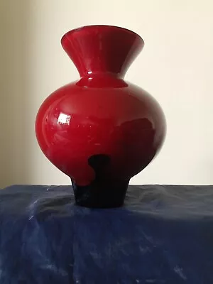 Buy Vintage Caithness Glass Ebony Flame Red Cased Art Glass Vase • 17.50£