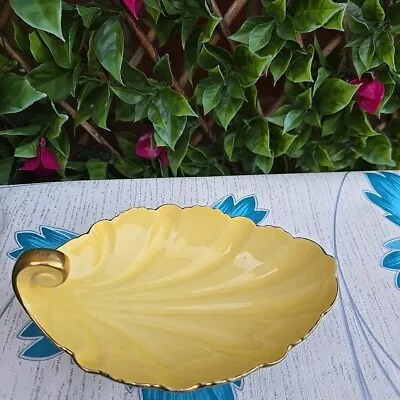 Buy  Vintage Carlton Ware Yellow Green Footed Leaf Dish Harlequin 7½x4½  • 10£