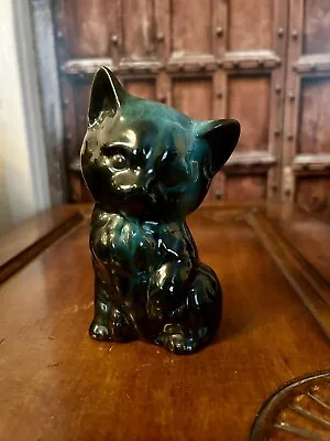 Buy Vintage Canadian Blue Mountain Pottery Cat Kitten Figurine Green Teal Drip Glaze • 10£