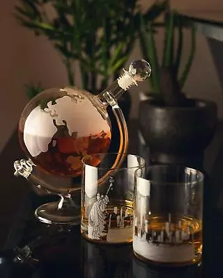 Buy Glass Globe Decanter Kitchen Drinks Holder Whisky Brandy Tumblers Glasses World • 39.99£