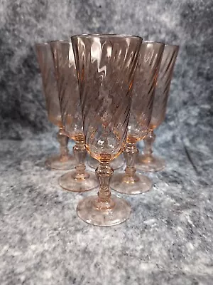 Buy Vintage Rare French 6 Pink Swirl Design Glass Champagne Flutes Arcapol Rosaline  • 16.99£