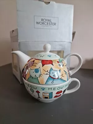 Buy Royal Worcester Tea For One Meow Cat Cats Teapot Teacup Set China NEW IN BOX  • 19£