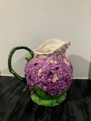 Buy EUC Raised Embossed Purple Hydrangea Ceramic Pitcher - 8.5  - Spring/Easter • 19.10£