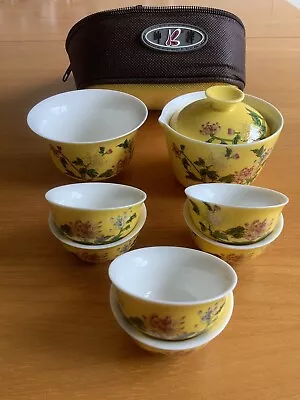 Buy Beautiful Chinese Tea Travel Set Fine China Yellow & Floral Decoration Case VGC • 15£