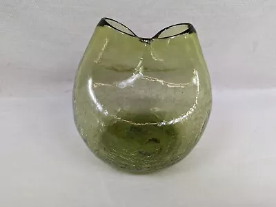 Buy MCM Blenko Olive Green Crackle Glass Bud Vase Dual Mouth Hand Blown Mint • 12.11£