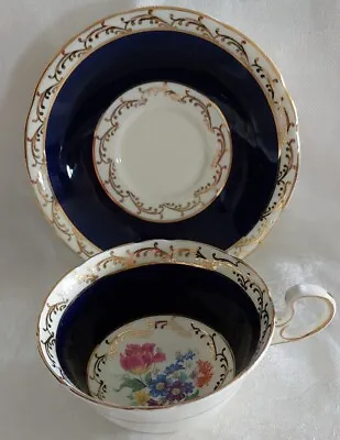 Buy Aynsley England Bone China Cup And Saucer Cobalt Blue And Gold  With Floral • 26.61£