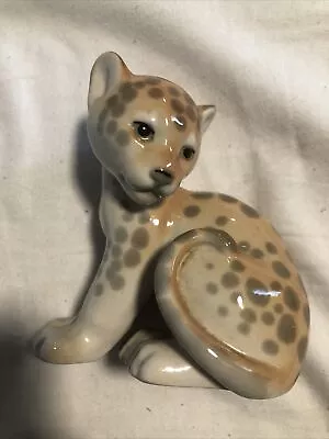 Buy Vintage Leopard Cub Lomonosov Made In USSR Porcelain Figurine H:10.5 Cm W:9 Cm • 14.99£