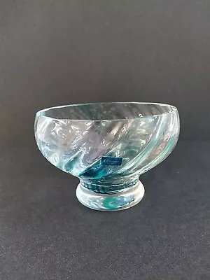 Buy Caithness Glass Pedestal Bowl Aqua Swirl Transparent Dish Vintage Scotland • 6.99£
