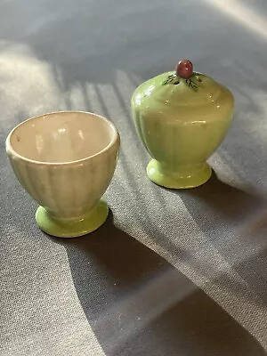 Buy Antique 1920s Green Ceramic Breakfast Egg Cup And Salt Shaker Carlton Ware Style • 15£
