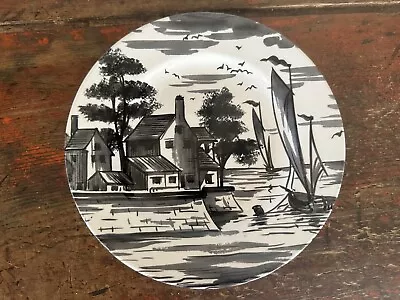 Buy Spode Blue Room Delftware BLACK 8” Salad Plate Lake Boat House England NEW • 16.77£