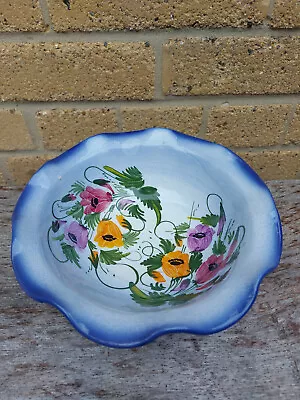 Buy Vintage Decorative Scalloped Rim Blue White Floral Serving Dish Rustic Cyprus  • 13.99£