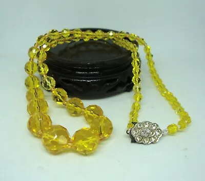 Buy Art-Deco Czech Florescent Citrine Cut Glass Bead Necklace - Silver Paste Clasp • 39.75£