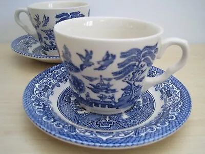 Buy 2 X Vintage English Ironstone Tableware (E.I.T. Ltd) Blue Willow Cups & Saucers • 10£