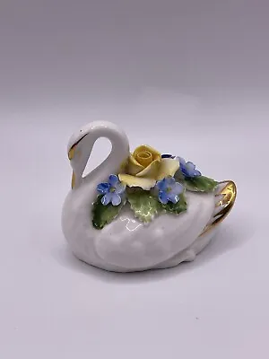 Buy Vintage Royal Adderley Floral Miniature Swan Figurine Decor Trinket Curio *** • 18.64£