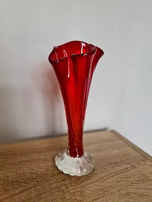 Buy Vintage Red Glass Bud Vase Hand Blown. Murano? Decorative Heavy Glass • 10£