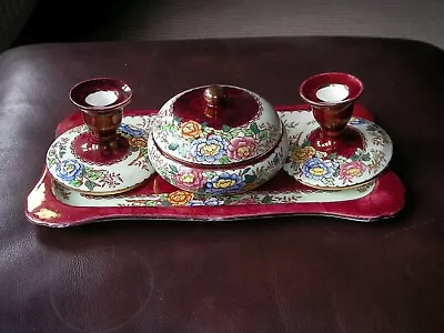 Buy Maling Newcastle Vintage Ruby Lustreware  Peony Rose  Dressing Table Set • 18.99£