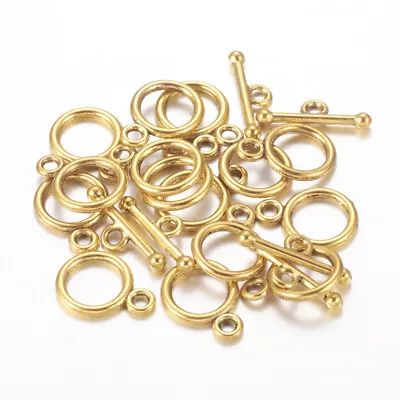 Buy 10 Sets Plain Antique Gold Toggle Clasps Small Round 10mm Hoop 16mm Bar • 2.50£