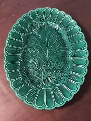 Buy Antique Green Majolica Oval Platter Tray Victorian Pottery 19th Century • 73.62£