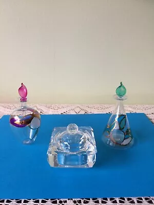 Buy 2 X Patterned  Glass Scent Bottle & A Cut Glass Lidded Trinket Box - See Photos • 8.49£
