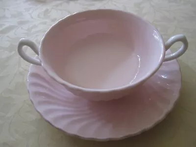 Buy Minton Shell Pink Fine Bone China Flute Fife Soup Bowl And Saucer 1950's • 15.99£