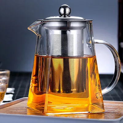 Buy 950ML Heat Resistant Clear Glass Teapot Jug W/Infuser Coffee Tea Leaf Herbal Pot • 8.95£