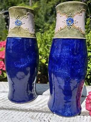 Buy Pair Of Antique Art Nouveau Royal Doulton Stoneware Vases 1901-1922 • 120£