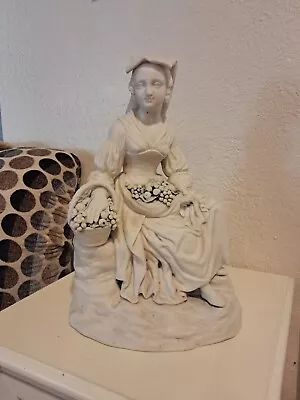 Buy Antique Early Parian Ware Exquisite Porcelain Italian Maiden Statue W/ Fruit • 512.56£