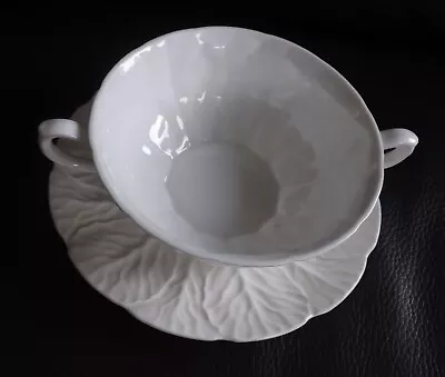 Buy One Coalport Countryware White Soup Coupe With Saucer   Bone China  Cabbage Leaf • 11.99£