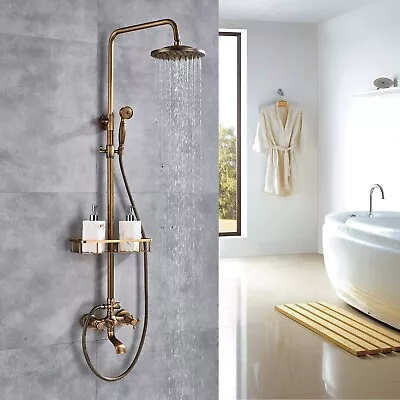 Buy Antique Brass  Bathroom Shower Faucet Set Rainfall Head Hand Spray Mixer Taps • 115£