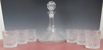 Buy (7) Vintage Glass Diamond Pattern Ships Decanter And Drinking Glass Set • 74.55£