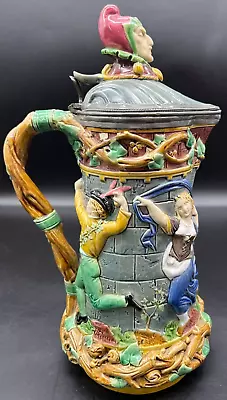 Buy Majolica Minton Jester Pewter Top Pitcher Late 1800's- 13 1/8  • 838.74£