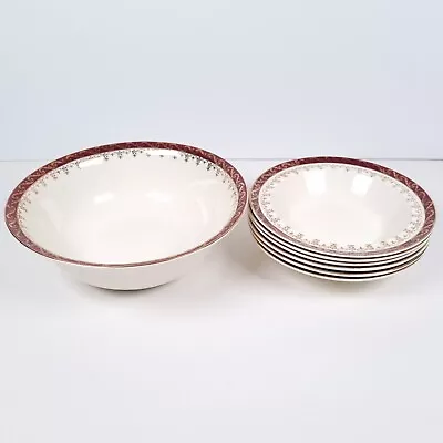 Buy Alfred Meakin Red Rim Dessert Fruit Salad Bowl Set 1 Large 6 Small Vintage • 24.99£