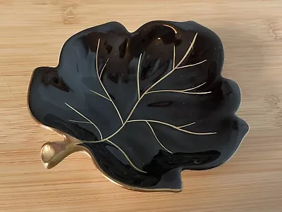 Buy Carlton Ware Handpainted Leaf Plate Black With Gold Accents • 9.99£