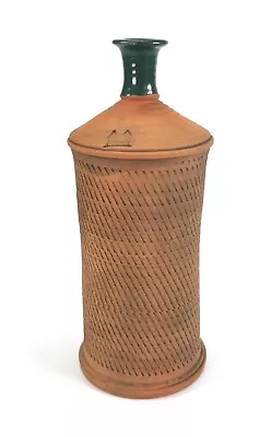 Buy Studio Pottery Bottle Vase Incised Terracotta With Green Glaze Stamped • 45£