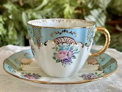 Buy Royal Crown Derby Vintage Teacup & Saucer Hand-Painted Roses War Time EXCELLENT! • 35£