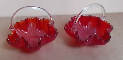 Buy Pair Of Vintage Small Red Cranberry Glass Baskets • 12.90£