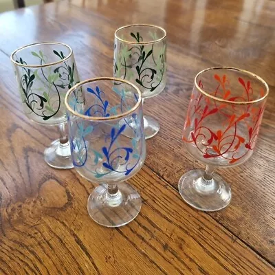 Buy Vintage 1960’s 70’s Mid Century Retro Glass Wine Sherry Glasses Patterned • 12.99£