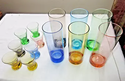 Buy 13 X 1960's Multi Coloured Drinking Glasses Hi Ball And Footed Shot /tot Glasses • 24£