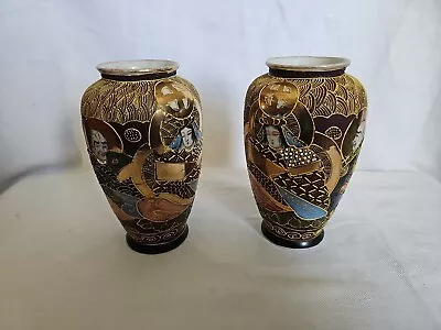 Buy Pair Of 12.5cm Signed Antique Gilded Japanese Satsuma Moriage Vases • 30£
