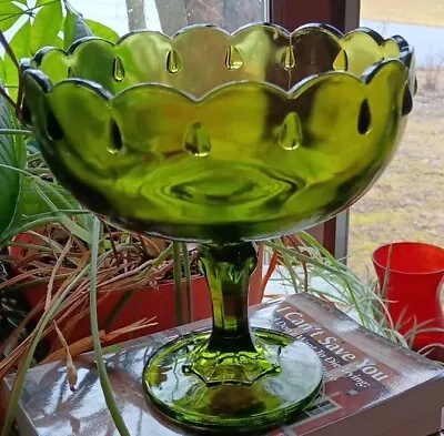 Buy Indiana Glass Teardrop Antique Green Pedestal Compote Bowl • 23.30£