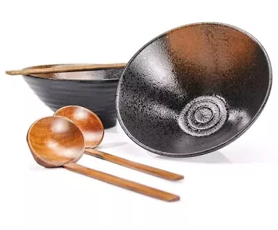 Buy Japanese Ramen Bowls 2 Set - 1000 Ml With Chopsticks Spoons -Ceramic Pho Noodle • 13.99£