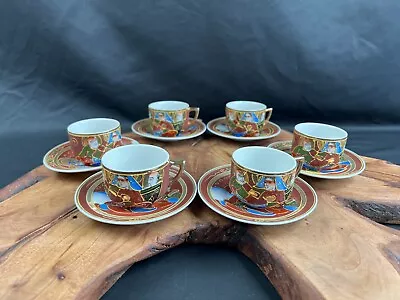 Buy Vintage Japanese Moriage Hand Painted Signed Tea Cups & Saucers Set Of 6 • 51.26£