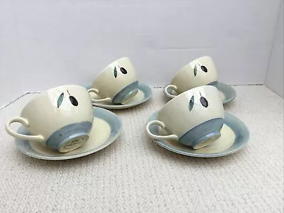 Buy Set Of 4 Pool Pottery Coffee Cups & Saucers Blue Fresco By Rachel Barker • 21£