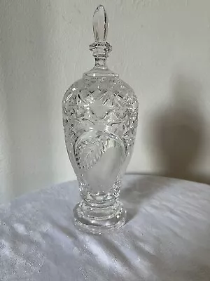 Buy Tall Slim Cut Glass Lidded Bowl Vase Etched With Pears 24cm • 19.95£