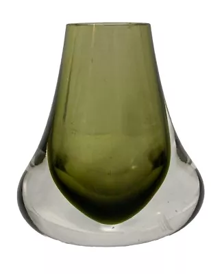 Buy Vtg MCM WHITEFRIARS Hand Blown Art Glass Green To Clear 6” Teardrop Vase-UK Made • 83.98£