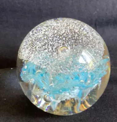 Buy Vintage Turquoise Blue And White Layered “eruption “ Pattern Glass  Paperweight  • 6£