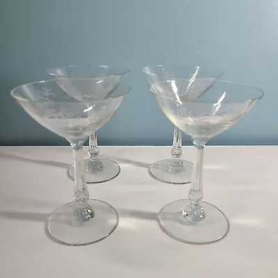 Buy Crystal Etched Stemmed Glasses Chintz Set Of 4 Antique Clear  • 12.72£