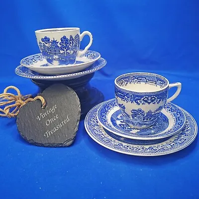 Buy 2 X WILLOW Tea TRIOS Cup Saucer Plate * Vintage Mixed Staffordshire Potteries GC • 10£