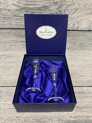 Buy Royal Doulton Pair 2x Crystal Wine Glasses Finest English In Original Box VTG WH • 19.99£